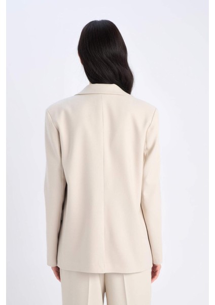 Oversize Geniş Kalıp Düğmeli Basic Düz Blazer Ceket B0490AX25SP