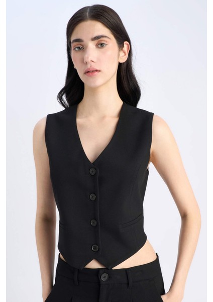 V Yaka Düğmeli Klasik Blazer Yelek C2026AX25SP