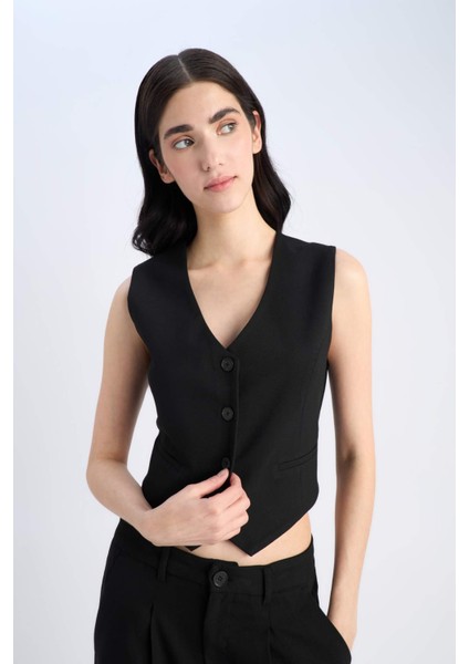 V Yaka Düğmeli Klasik Blazer Yelek C2026AX25SP