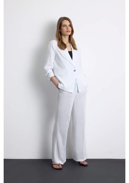 Oversize Geniş Kalıp Keten Karışımlı Beyaz Blazer Ceket Z2536AZ25SP