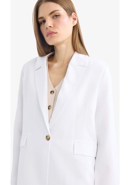 Oversize Geniş Kalıp Keten Karışımlı Beyaz Blazer Ceket Z2536AZ25SP
