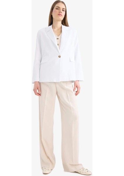 Oversize Geniş Kalıp Keten Karışımlı Beyaz Blazer Ceket Z2536AZ25SP