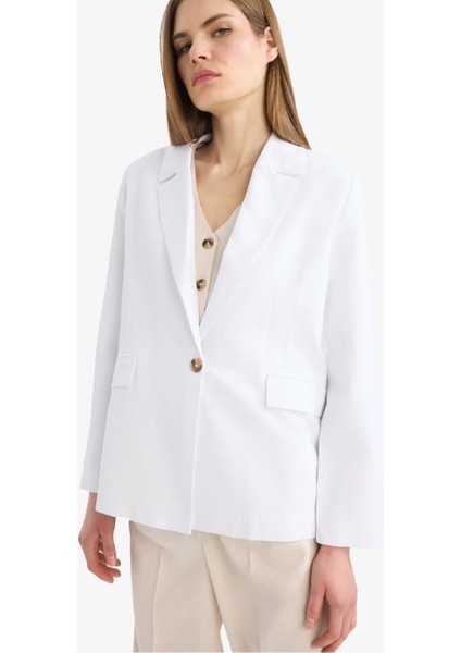 Oversize Geniş Kalıp Keten Karışımlı Beyaz Blazer Ceket Z2536AZ25SP