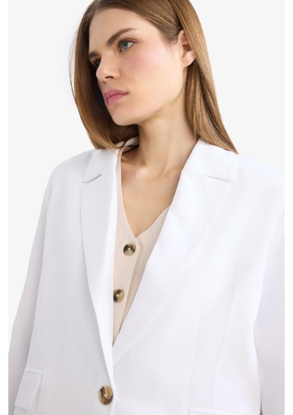 Oversize Geniş Kalıp Keten Karışımlı Beyaz Blazer Ceket Z2536AZ25SP