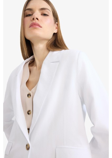 Oversize Geniş Kalıp Keten Karışımlı Beyaz Blazer Ceket Z2536AZ25SP