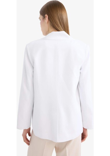 Oversize Geniş Kalıp Keten Karışımlı Beyaz Blazer Ceket Z2536AZ25SP