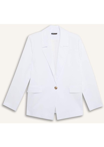 Oversize Geniş Kalıp Keten Karışımlı Beyaz Blazer Ceket Z2536AZ25SP