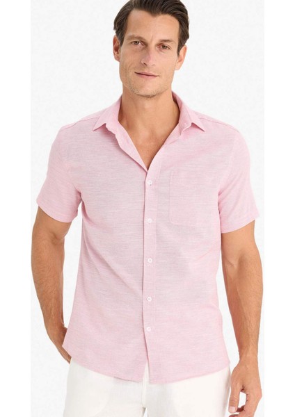 Modern Fit Yazlık Polo Yaka Basic Düz Kısa Kollu Gömlek E5077AX25SM