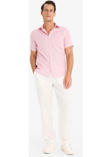 Modern Fit Yazlık Polo Yaka Basic Düz Kısa Kollu Gömlek E5077AX25SM