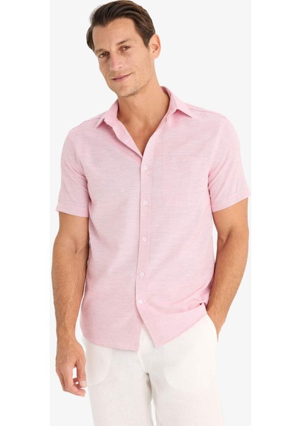 Modern Fit Yazlık Polo Yaka Basic Düz Kısa Kollu Gömlek E5077AX25SM