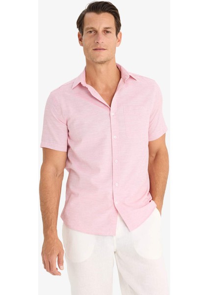 Modern Fit Yazlık Polo Yaka Basic Düz Kısa Kollu Gömlek E5077AX25SM