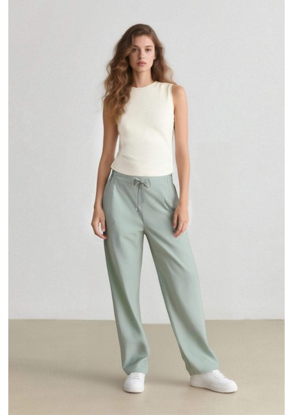 Jogger Pantolon Keten Görünümlü Cepli Yüksek Bel Düz Paça R0433AZ25SP