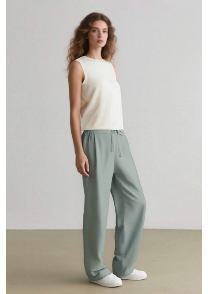 Jogger Pantolon Keten Görünümlü Cepli Yüksek Bel Düz Paça R0433AZ25SP