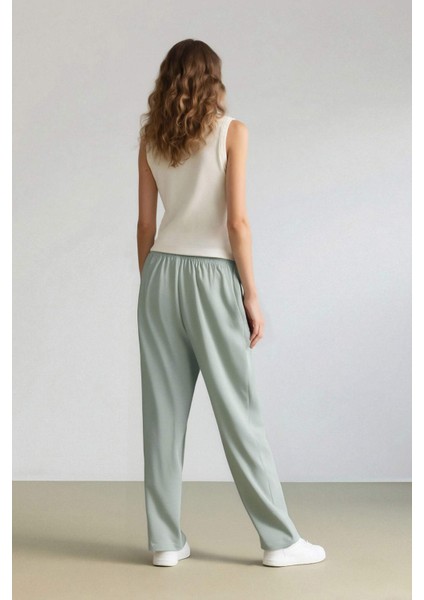 Jogger Pantolon Keten Görünümlü Cepli Yüksek Bel Düz Paça R0433AZ25SP