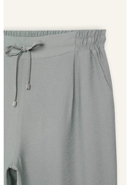 Jogger Pantolon Keten Görünümlü Cepli Yüksek Bel Düz Paça R0433AZ25SP