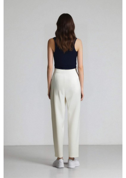 Carrot Fit Crop Kumaş Pantolon Fermuarlı Yüksek Bel Dar Paça C2466AX25SP