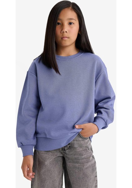 Kız Çocuk Relax Fit Bisiklet Yaka Basic Düz Okul Sweatshirt A2797A825AU