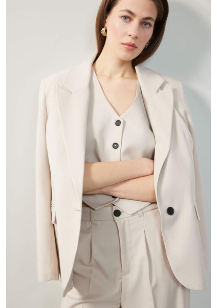 V Yaka Düğmeli Klasik Blazer Yelek C2026AX25SP