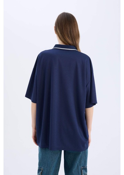 Coool Oversize Geniş Kalıp Polo Yaka Baskılı Forma Kumaşı Kısa Kollu Tişört E5368AX25SM