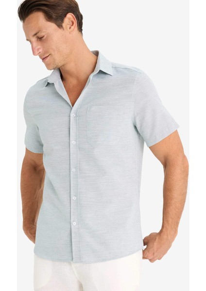 Modern Fit Yazlık Polo Yaka Basic Düz Kısa Kollu Gömlek E5077AX25SM