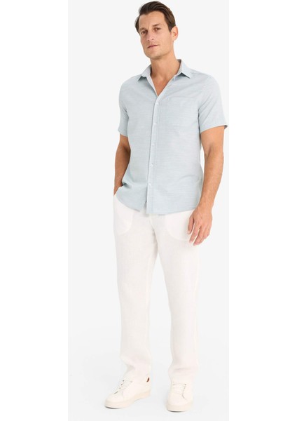 Modern Fit Yazlık Polo Yaka Basic Düz Kısa Kollu Gömlek E5077AX25SM