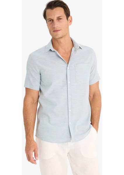 Modern Fit Yazlık Polo Yaka Basic Düz Kısa Kollu Gömlek E5077AX25SM