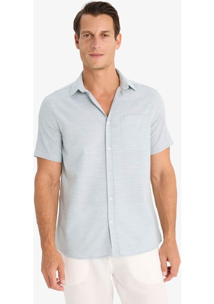 Modern Fit Yazlık Polo Yaka Basic Düz Kısa Kollu Gömlek E5077AX25SM