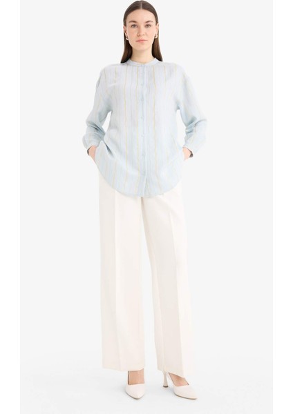 Relax Fit Basic Düz Simli Kumaş Uzun Kollu Tesettür Gömlek Tunik D9759AX25HS