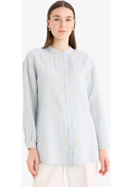 Relax Fit Basic Düz Simli Kumaş Uzun Kollu Tesettür Gömlek Tunik D9759AX25HS