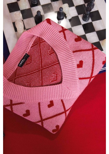 Coool V Yaka Kalp Desenli Triko Süveter W6775AZ25SP