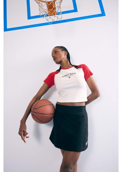 Fit NBA Chicago Bulls Slim Fit Dar Kesim Bisiklet Yaka Sporcu Fitilli Kaşkorse Kısa Kollu Tişört E2359AX25SM