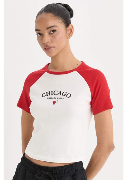 Fit NBA Chicago Bulls Slim Fit Dar Kesim Bisiklet Yaka Sporcu Fitilli Kaşkorse Kısa Kollu Tişört E2359AX25SM