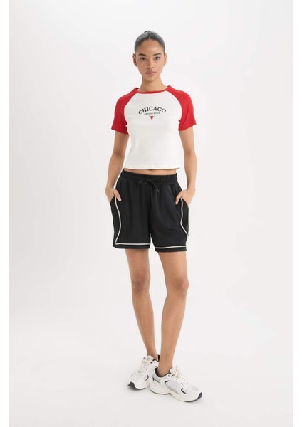 Fit NBA Chicago Bulls Slim Fit Dar Kesim Bisiklet Yaka Sporcu Fitilli Kaşkorse Kısa Kollu Tişört E2359AX25SM