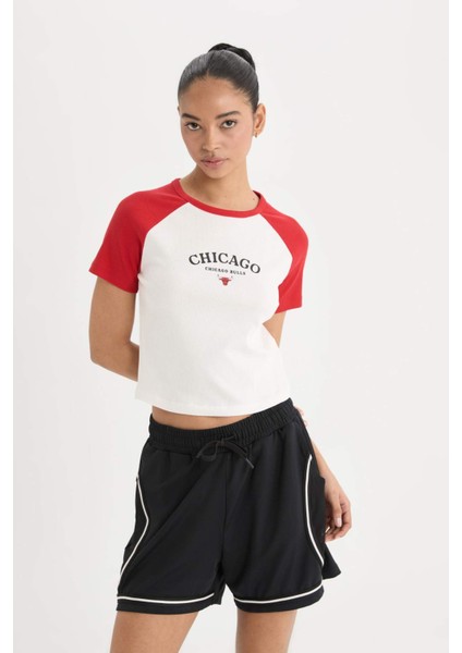 Fit NBA Chicago Bulls Slim Fit Dar Kesim Bisiklet Yaka Sporcu Fitilli Kaşkorse Kısa Kollu Tişört E2359AX25SM