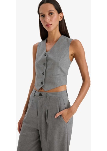 V Yaka Düğmeli Klasik Blazer Yelek C2026AX25SP