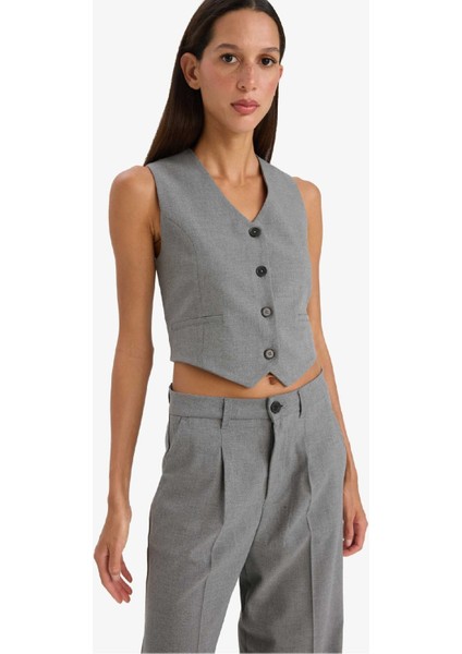 V Yaka Düğmeli Klasik Blazer Yelek C2026AX25SP