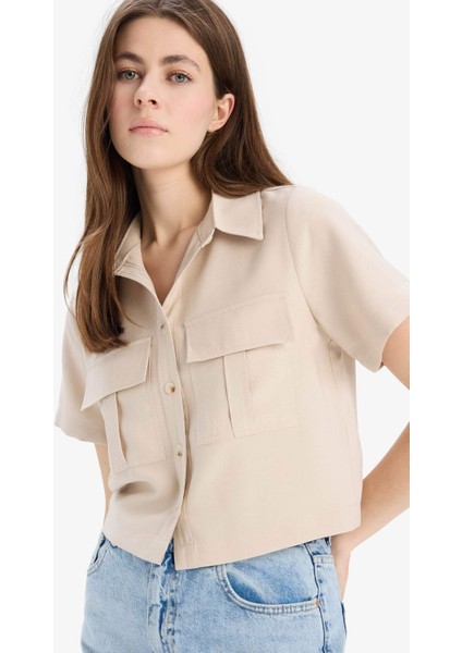 Crop Cepli Tensel Kısa Kollu Gömlek C4784AX25SP
