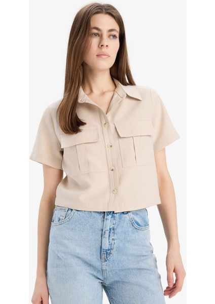 Crop Cepli Tensel Kısa Kollu Gömlek C4784AX25SP