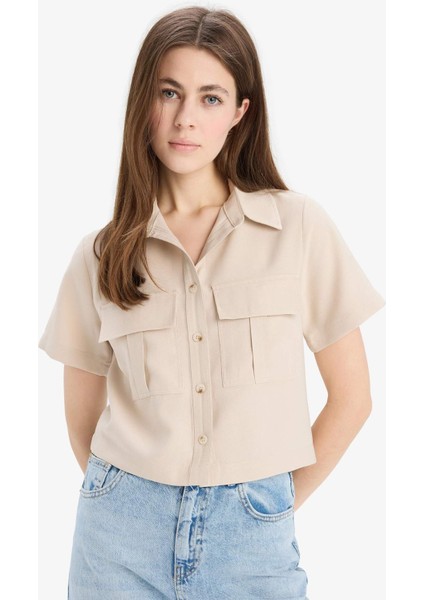 Crop Cepli Tensel Kısa Kollu Gömlek C4784AX25SP