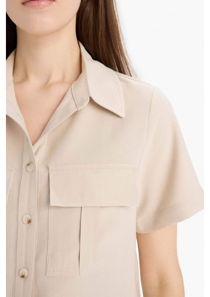 Crop Cepli Tensel Kısa Kollu Gömlek C4784AX25SP