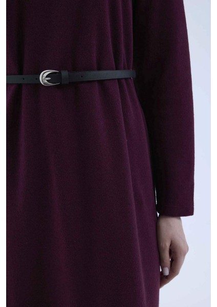 Regular Fit Bisiklet Yaka Uzun Kollu Kemerli Selanik Kumaş Maxi Tesettür Elbise E5790AX25SP