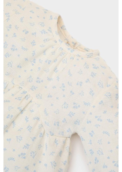 Kız Bebek 2'li Takım Çiçekli Müslin Uzun Kollu Bluz Beli Lastikli Geniş Bol Paça Pantolon E5708A525SP