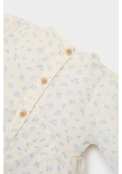 Kız Bebek 2'li Takım Çiçekli Müslin Uzun Kollu Bluz Beli Lastikli Geniş Bol Paça Pantolon E5708A525SP