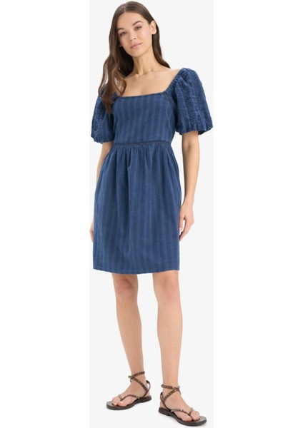 U Yaka Pamuklu Kısa Kollu Mini Yazlık Elbise E5390AX25SM