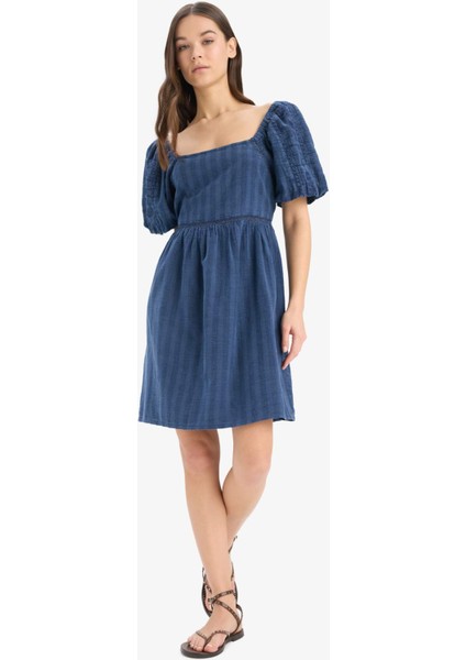 U Yaka Pamuklu Kısa Kollu Mini Yazlık Elbise E5390AX25SM