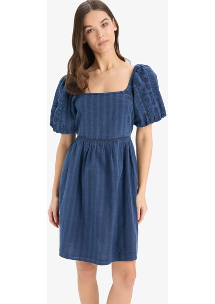 U Yaka Pamuklu Kısa Kollu Mini Yazlık Elbise E5390AX25SM