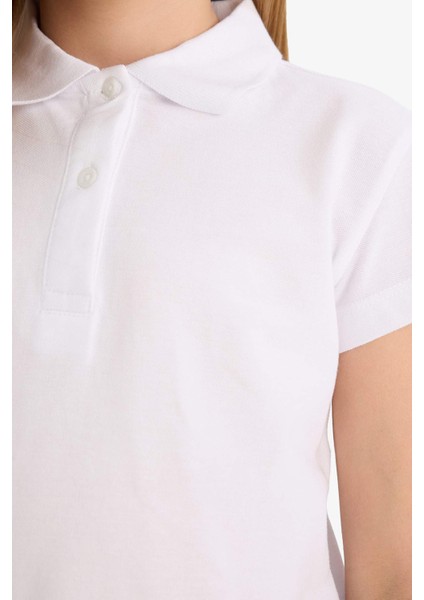 Kız Çocuk Polo Yaka Basic Düz Pamuklu Kısa Kollu Okul Tişörtü I0427A625AU