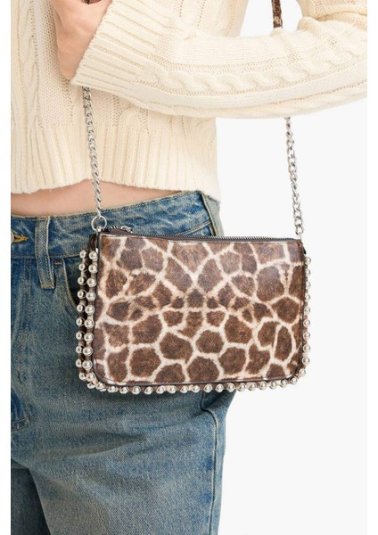 Kadın Zımba Detaylı Leopar Desenli Suni Deri Çapraz Çanta E0716AXNS