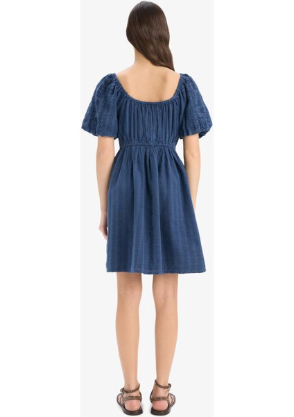 U Yaka Pamuklu Kısa Kollu Mini Yazlık Elbise E5390AX25SM