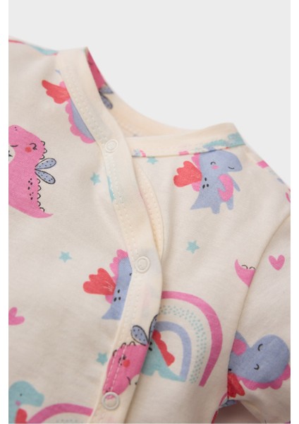 Kız Bebek Yenidoğan Dinozor Baskılı Penye Uzun Kollu Çıtçıtlı Tulum E6047A5NS